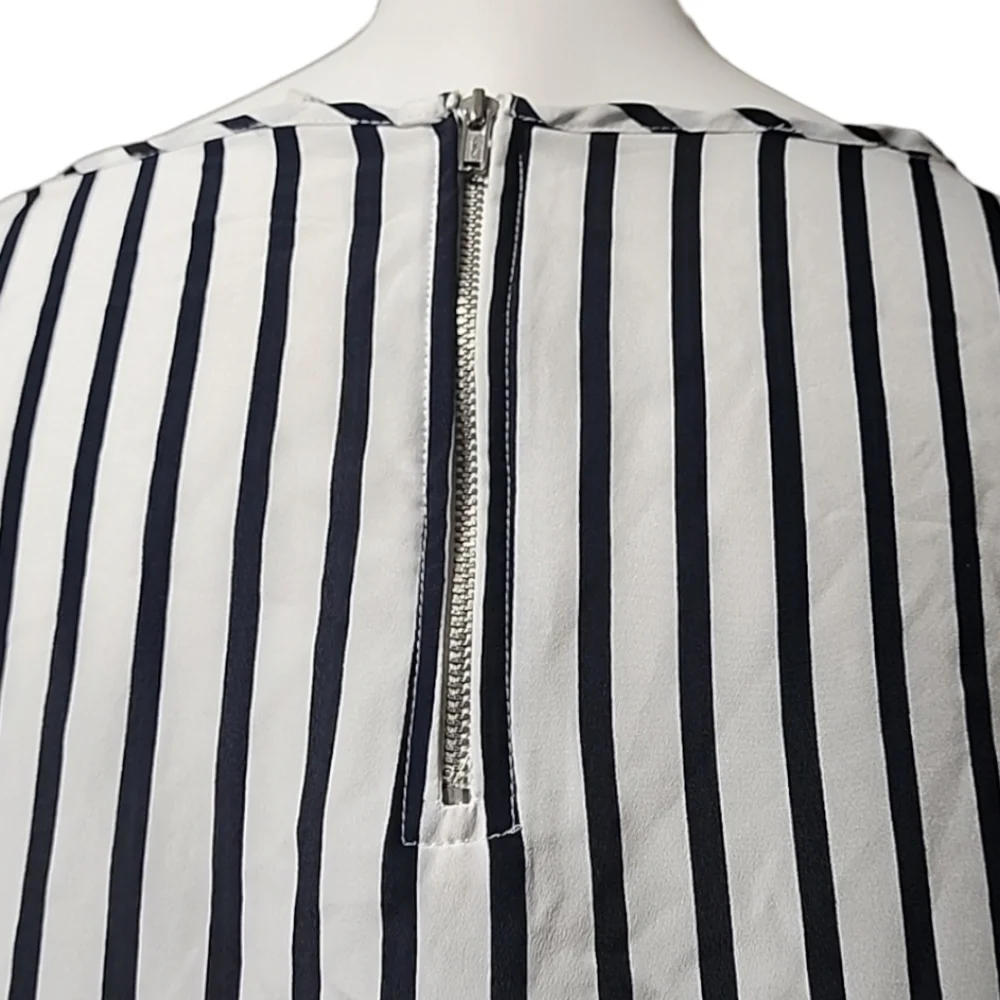 OLD NAVY Color Block Striped Tunic Top L Zipper Back Long Sleeve Blouse Shirt - Picture 4 of 14